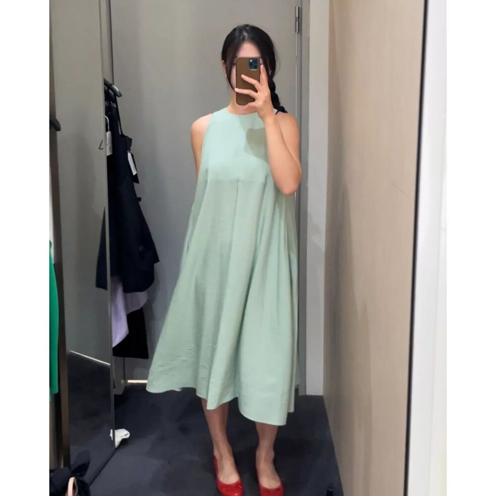 COS RACER-NECK MIDI DRESS BLACK GREEN SIZE 2